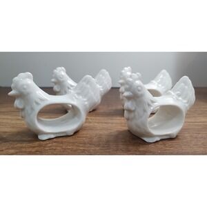 Vtg Shafford Ceramic White Chicken Napkins Rings Ceramic Japan Hen Rooster B11